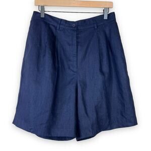 Madison Studio navy 100% linen high rise lagenlook lined dress shorts 14 NEW